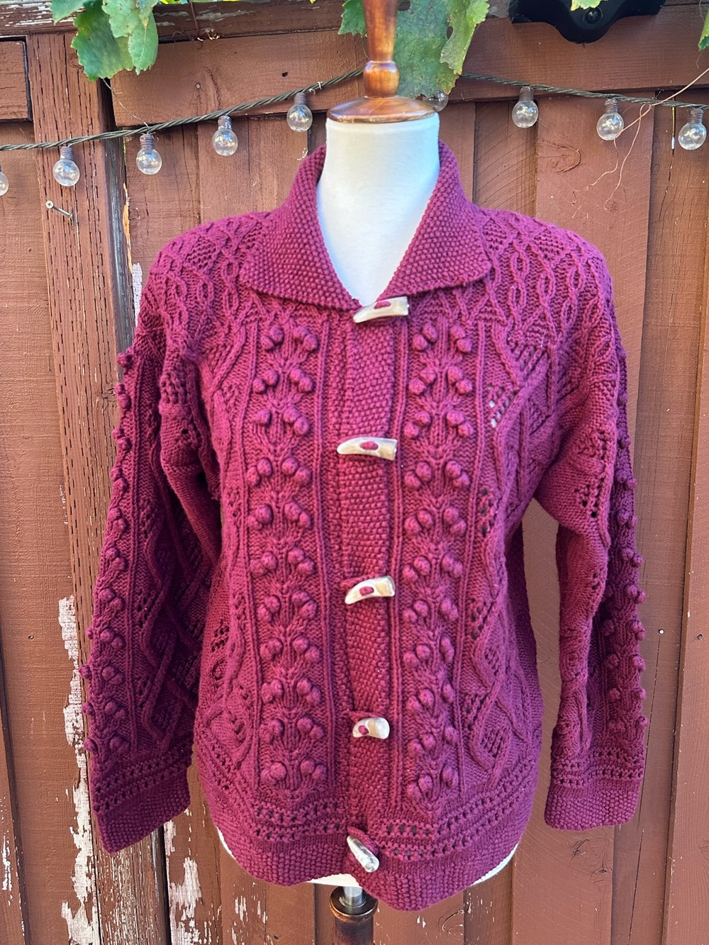 Textured Toggle Cardigan Sweater in Burgundy